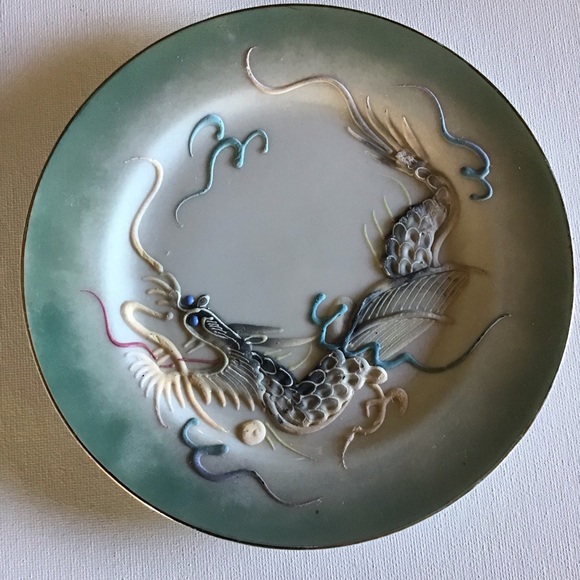 FINAL SALE Vintage Handpainted Japanese Dragon Salad Plates (Set of 2) - Picture 4 of 5